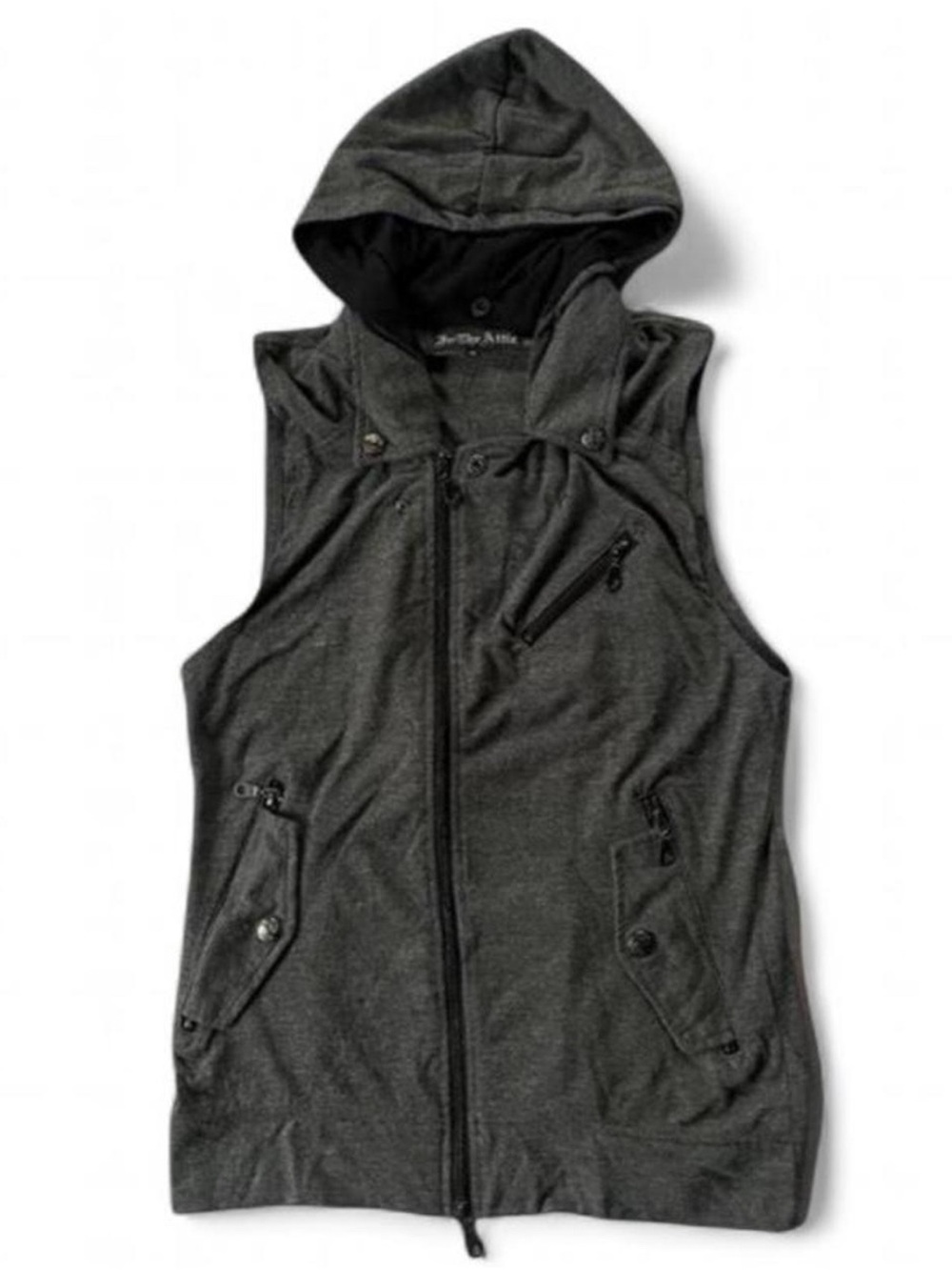 Men's Sleeveless Hooded In The Attic Zip Vest - Dark Gray